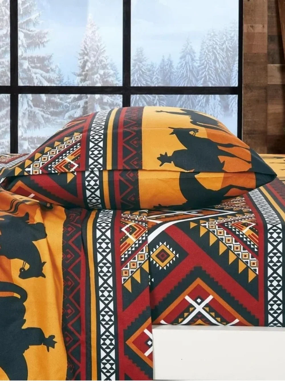 Southwest Western Print Twin 3 piece Bedding Set in Mustard and Rust by